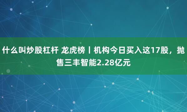 什么叫炒股杠杆 龙虎榜丨机构今日买入这17股，抛售三丰智能2.28亿元