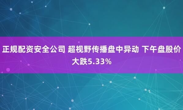 正规配资安全公司 超视野传播盘中异动 下午盘股价大跌5.33%