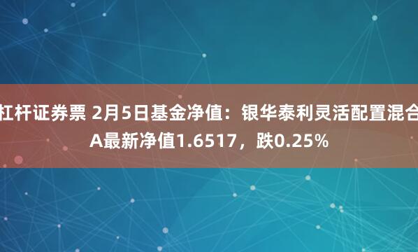 杠杆证券票 2月5日基金净值：银华泰利灵活配置混合A最新净值1.6517，跌0.25%